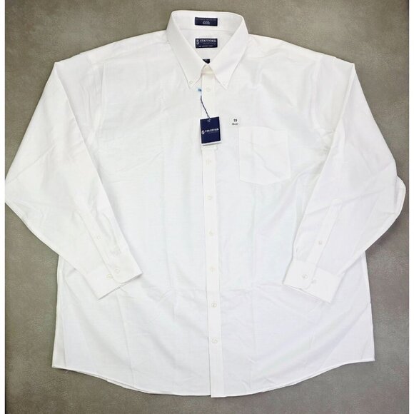 Stafford Essentials Size 19 36-37 Big Men White The Oxford Shirt Button Down NWT - Picture 1 of 11